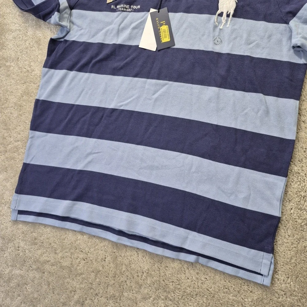 Polo Ralph Lauren Polo Shirt Mens Large Big Pony Yacht Club Blue Striped Marine